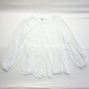 H By Halston Women -White- Long sleeve Blouse Size S/P - Rouleau Buttons